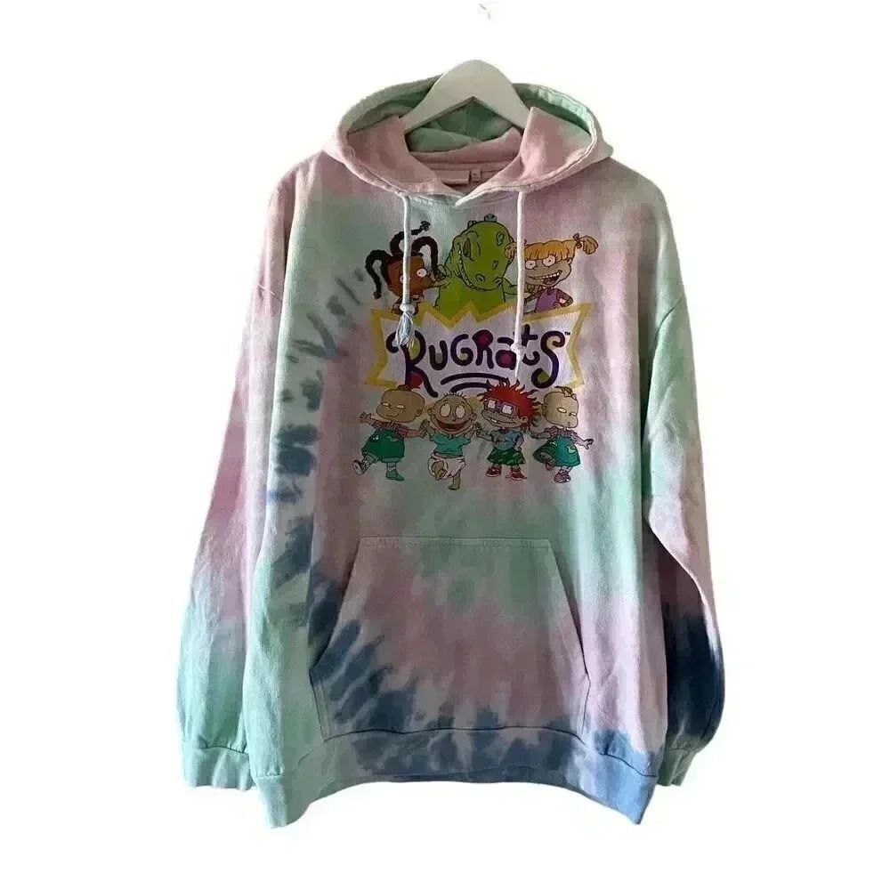 Rugrats Tie-Dye Nickelodeon HOODIE Multicolor Soft Kangaroo Pocket SZ XL #1302